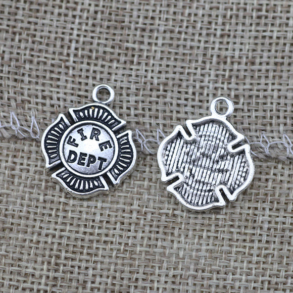 10Pieces 21*16mm Tibetan Silver Color Vintage Fire Dept Charms Necklace Pendant Keychain Accessory Charms For DIY Jewelry Making