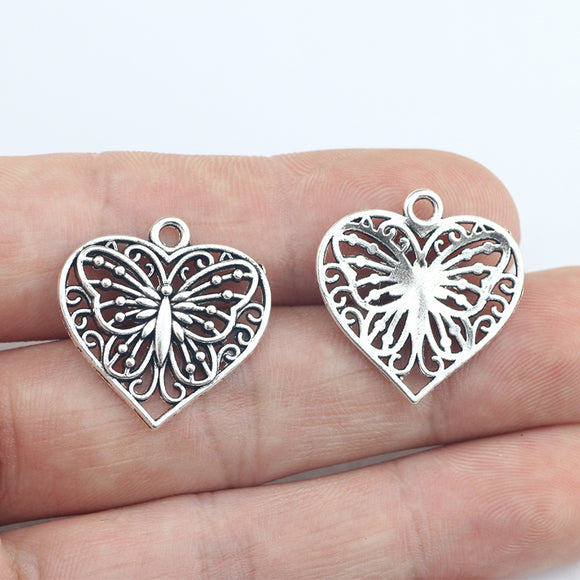 10Pieces 22*22mm Zinc Alloy Hollow Heart Butterfly Charms Necklace Earring Pendant Accessory Charms For DIY Jewelry Making