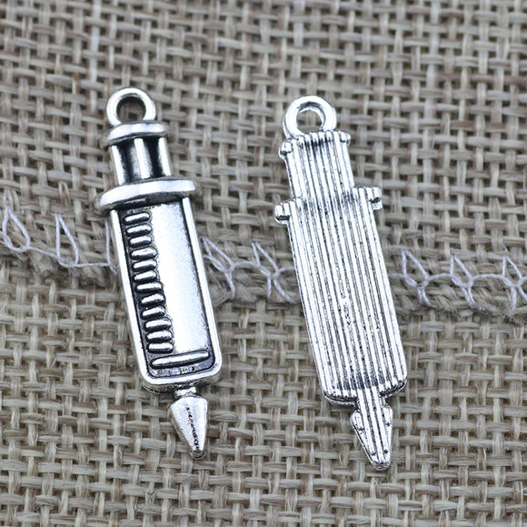 10Pieces /lot 9*30mm Alloy Injection Syringe Charms DIY Jewelry Handmade Craft Antique Silver Plated Pendant