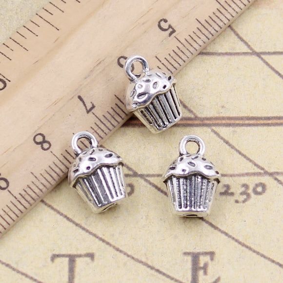 10pcs Charms 3D Cupcake Cake 13x10x8mm Tibetan DIY Retro Jewelry Bracelet Necklace Antique Bronze Silver Color Pendant EF3756