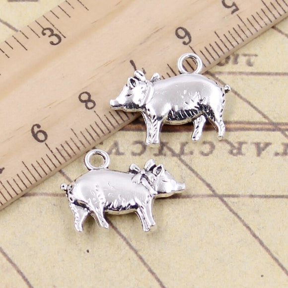 10pcs Charms 3D Pig 21x16mm Tibetan Bronze Silver Color Pendants Antique Jewelry Making DIY Handmade Craft