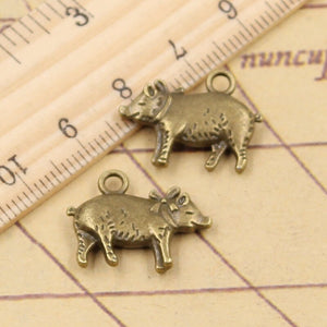 10pcs Charms 3D Pig 21x16mm Tibetan Bronze Silver Color Pendants Antique Jewelry Making DIY Handmade Craft