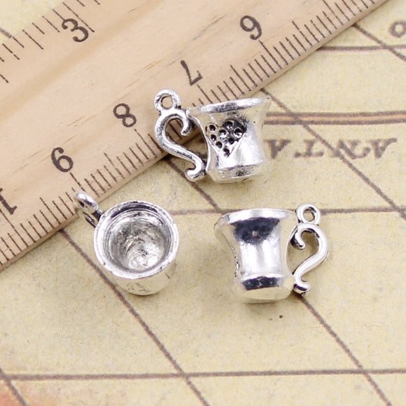 10pcs Charms 3D Teacup With Heart 10x15mm Tibetan Bronze Silver Color Pendants Antique Jewelry Making DIY Handmade Craft Pendant Ef3752