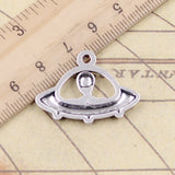10pcs Charms Alien ET Believe Spaceship 23x30mm Tibetan Bronze Silver Color Pendants Antique Jewelry Making DIY Handmade Craft