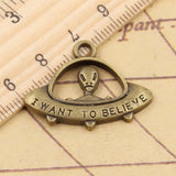 10pcs Charms Alien ET Believe Spaceship 23x30mm Tibetan Bronze Silver Color Pendants Antique Jewelry Making DIY Handmade Craft
