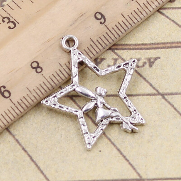 10pcs Charms Angel Star 30x24mm Tibetan Bronze Silver Color Pendants Antique Jewelry Making DIY Handmade Craft EF3660