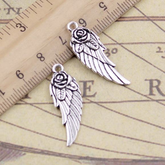 10pcs Charms Angel Wings With Flower 30x12mm Tibetan Bronze Silver Color Pendants Antique Jewelry Making DIY Handmade Craft