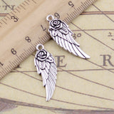 10pcs Charms Angel Wings With Flower 30x12mm Tibetan Bronze Silver Color Pendants Antique Jewelry Making DIY Handmade Craft