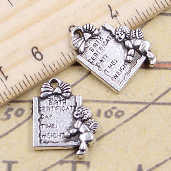 10pcs Charms Baby Birth Card 20x15mm Tibetan Silver Color Pendants Antique Jewelry Making DIY Handmade Craft Pendant