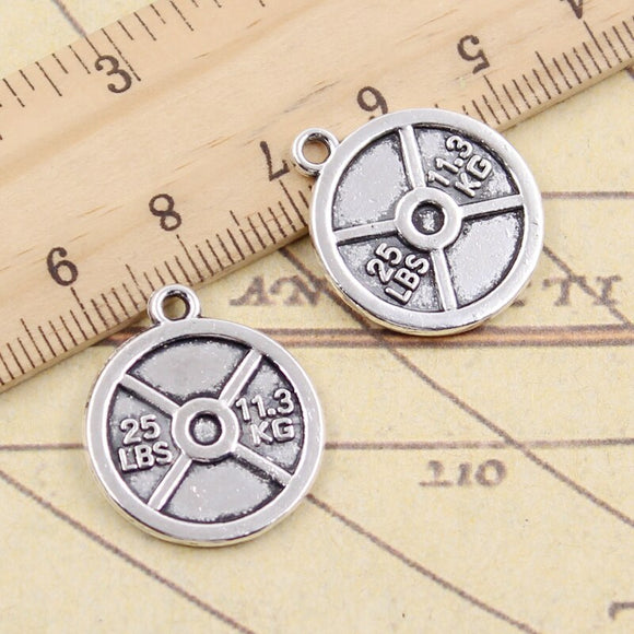 10pcs Charms Barbell Disc Weight 25lbs 11.3kg 23x20mm Tibetan Bronze Silver Color Pendants Antique Making DIY Handmade Pendant