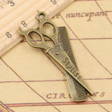 10pcs Charms Barber Scissor Comb Stylist 24x53mm Tibetan Bronze Gold Silver Color Pendants Antique Jewelry DIY Handmade Making