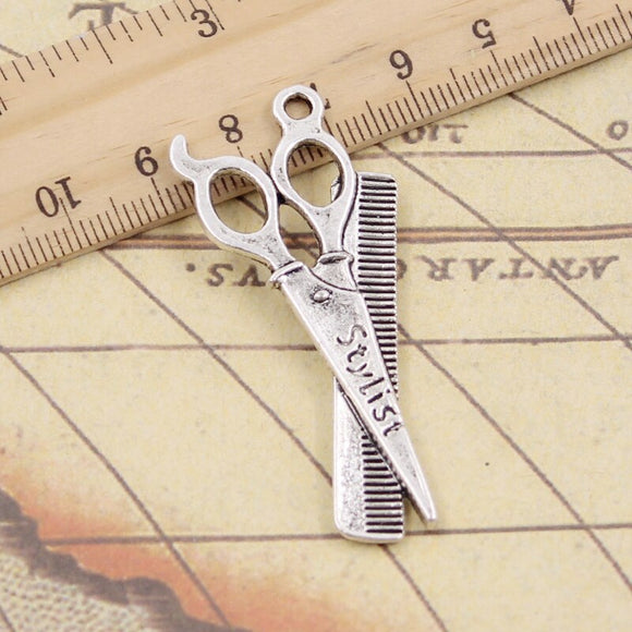10pcs Charms Barber Scissor Comb Stylist 24x53mm Tibetan Bronze Gold Silver Color Pendants Antique Jewelry DIY Handmade Making