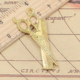 10pcs Charms Barber Scissor Comb Stylist 24x53mm Tibetan Bronze Gold Silver Color Pendants Antique Jewelry DIY Handmade Making