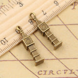 10pcs Charms Big Ben 3D Clock 27x5x5mm Tibetan Bronze Silver Color Pendants Antique Jewelry Making DIY Handmade Craft