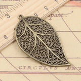 10pcs Charms Big Hollow Leaf 57x31mm Tibetan Bronze Silver Color Pendants Antique Jewelry Making DIY Handmade Craft