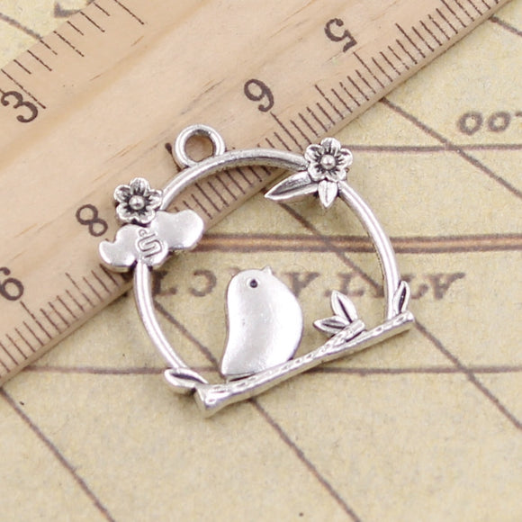 10pcs Charms Birdcage Bird Flower 25x26mm Tibetan Silver Color Pendants Antique Jewelry Making DIY Handmade Craft