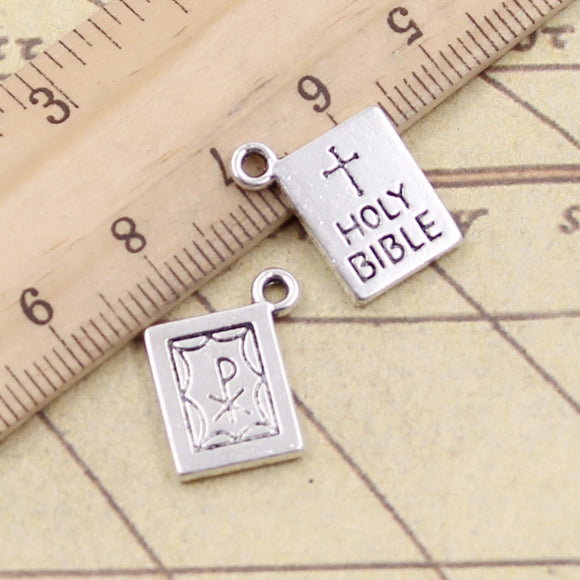 10pcs Charms Book Holy Bible 17x14mm Tibetan Bronze Silver Color Pendants Antique Jewelry Making DIY Handmade Craft Pendant