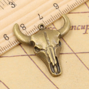 10pcs Charms Bull Skull 32x28mm Antique Bronze Silver Color Pendants Making DIY Handmade Jewelry Factory Wholesale