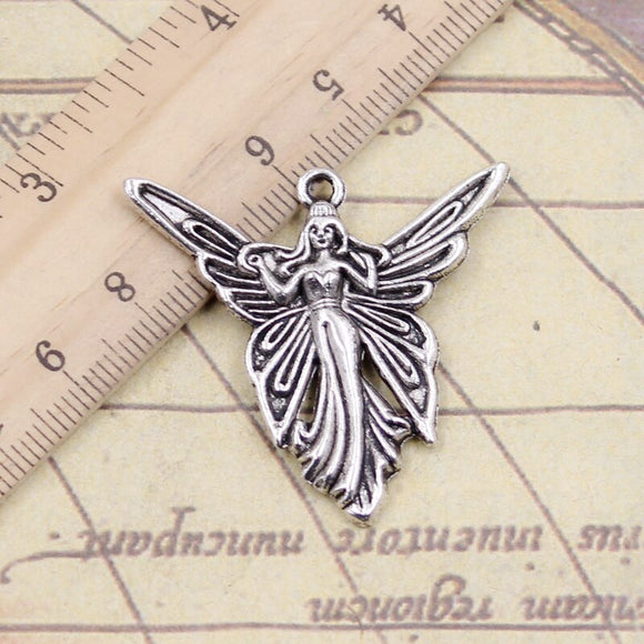 10pcs Charms Butterfly Angel 38x37mm Tibetan Bronze Silver Color Pendants Antique Jewelry Making DIY Handmade Craft