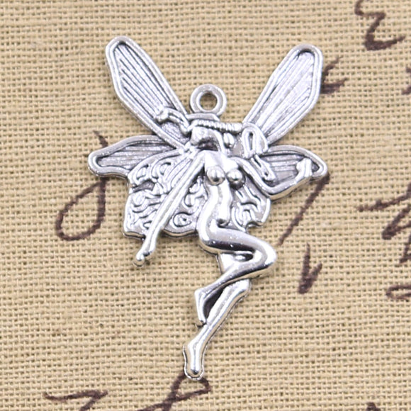 10pcs Charms Butterfly Fairy Angel 42x29mm Antique Silver Color Pendants DIY Crafts Making Findings Handmade Tibetan Jewelry