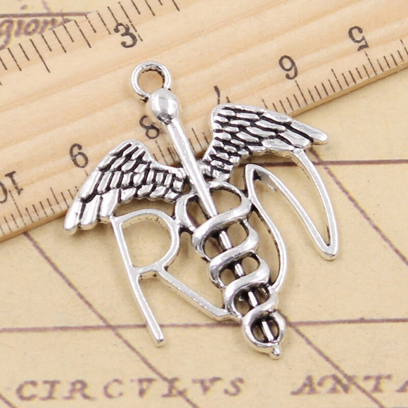 10pcs Charms Caduceus Medical Symbol 43x37mm Tibetan Silver Color Pendants Antique Jewelry Making DIY Handmade Craft