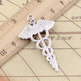 10pcs Charms Caduceus Medicine Symbol 49x30mm Tibetan Bronze Silver Color Pendants Antique Jewelry Making DIY Handmade Craft