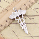 10pcs Charms Caduceus Medicine Symbol 49x30mm Tibetan Bronze Silver Color Pendants Antique Jewelry Making DIY Handmade Craft