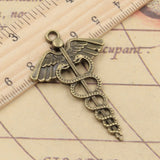 10pcs Charms Caduceus Medicine Symbol 49x30mm Tibetan Bronze Silver Color Pendants Antique Jewelry Making DIY Handmade Craft