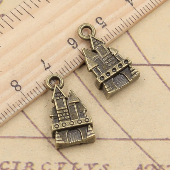 10pcs Charms Castle House 21x11mm Tibetan Bronze Silver Color Pendants Antique Jewelry Making EF3602