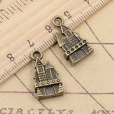 10pcs Charms Castle House 21x11mm Tibetan Bronze Silver Color Pendants Antique Jewelry Making EF3602