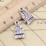 10pcs Charms Castle House 21x11mm Tibetan Bronze Silver Color Pendants Antique Jewelry Making EF3602