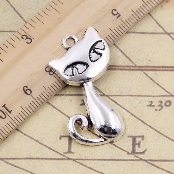 10pcs Charms Cat Fox 39x32mm Tibetan Bronze Silver Color Pendants Antique Jewelry Making DIY Handmade Craft