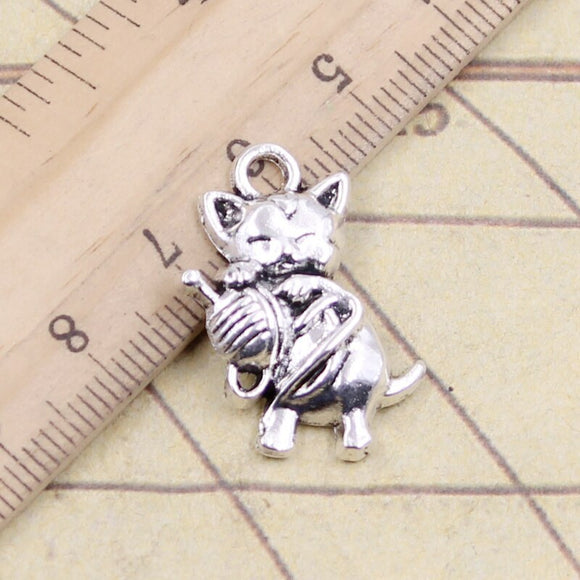 10pcs Charms Cat Yarn Ball 25x15mm Tibetan Silver Color Pendants Antique Jewelry Making DIY Handmade Craft Pendant