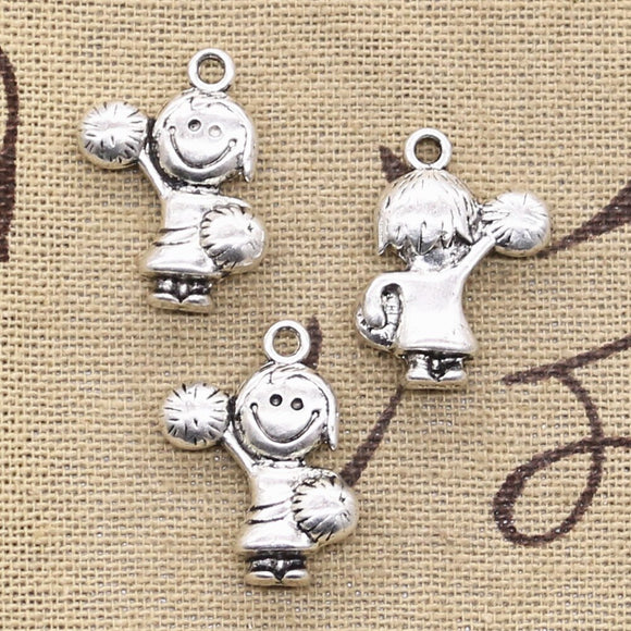 10pcs Charms Cheerleaders Cheer Girl 22x15mm Antique Silver Color Pendants DIY Crafts Making Findings Handmade Tibetan Jewelry