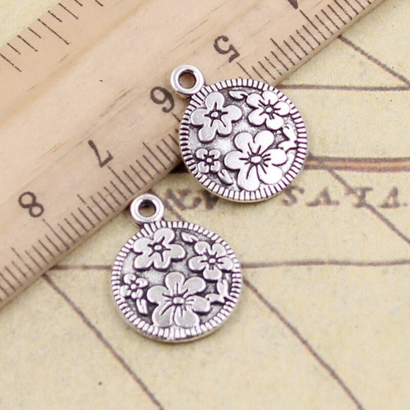 10pcs Charms Circle Flower 18x15mm Tibetan Silver Color Pendants Antique Jewelry Making DIY Handmade Craft Pendant