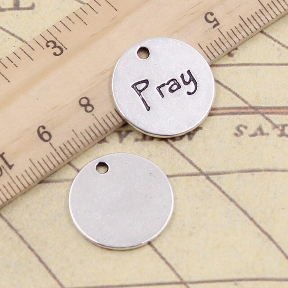 10pcs Charms Circle Pray 19x19mm Tibetan Silver Color Pendants Antique Jewelry Making DIY Handmade Craft