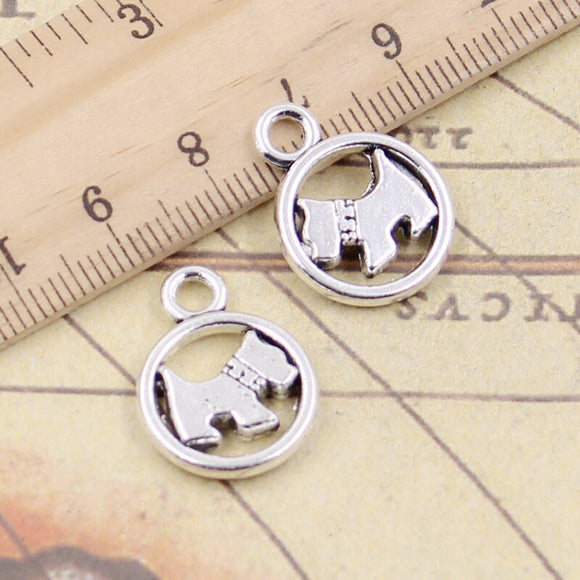 10pcs Charms Circle Scotty Dog 19x15mm Tibetan Silver Color Pendants Antique Jewelry Making DIY Handmade Craft