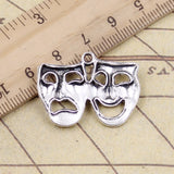 10pcs Charms Comedy Tragedy Masks 31x23mm Tibetan DIY Retro Jewelry Bracelet Necklace Antique Bronze Silver Color Pendant