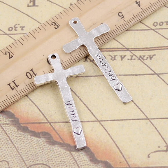 10pcs Charms Cross Faith Believe 47x23mm Tibetan Bronze Silver Color Pendants Antique Jewelry Making DIY Handmade Craft