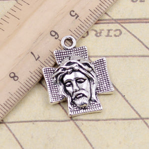 10pcs Charms Cross Jesus 28x22mm Tibetan Silver Color Pendants Antique Jewelry Making EF3668