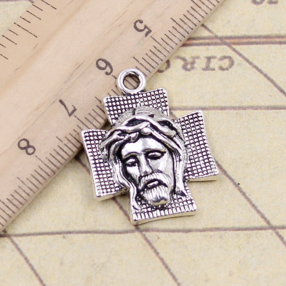 10pcs Charms Cross Jesus 28x22mm Tibetan Silver Color Pendants Antique Jewelry Making EF3668