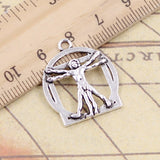 10pcs Charms Da Vinci Vitruviano Man 26x22mm Tibetan Bronze Silver Color Pendants Antique Jewelry Making DIY Handmade Craft