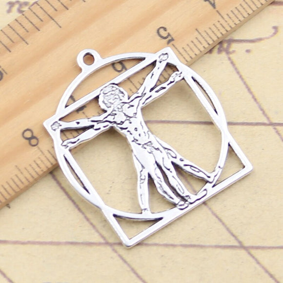 10pcs Charms Da Vinci Vitruviano Man 34x30mm Tibetan Silver Color Pendants Antique Jewelry Making DIY Handmade Craft