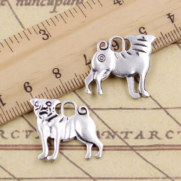 10pcs Charms Dog Pug 20x22mm Tibetan Silver Color Pendants Antique Jewelry Making DIY Handmade Craft EF3854