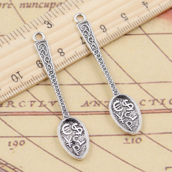10pcs Charms Dollar Spoon Money 57x12mm Tibetan Bronze Silver Color Pendants Antique Jewelry Making DIY Handmade Craft