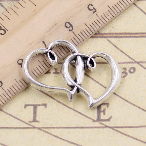 10pcs Charms Double Hearts 32x25mm Tibetan Bronze Silver Color Pendants Antique Jewelry Making DIY Handmade Craft