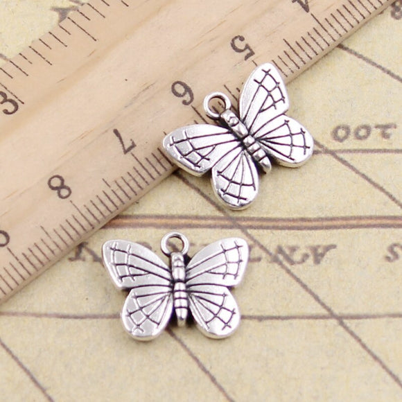10pcs Charms Double Sided Butterfly 18x14mm Tibetan Silver Color Pendants Antique Jewelry Making DIY Handmade Craft