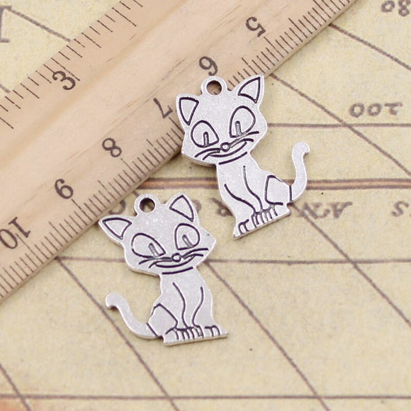 10pcs Charms Double Sided Cat 24x19mm Tibetan Silver Color Pendants Antique Jewelry Making DIY Handmade Craft