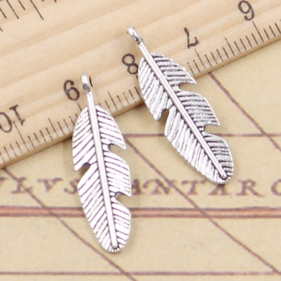 10pcs Charms Feather 28x8mm Tibetan Silver Color Pendants Antique Jewelry Making DIY Handmade Craft