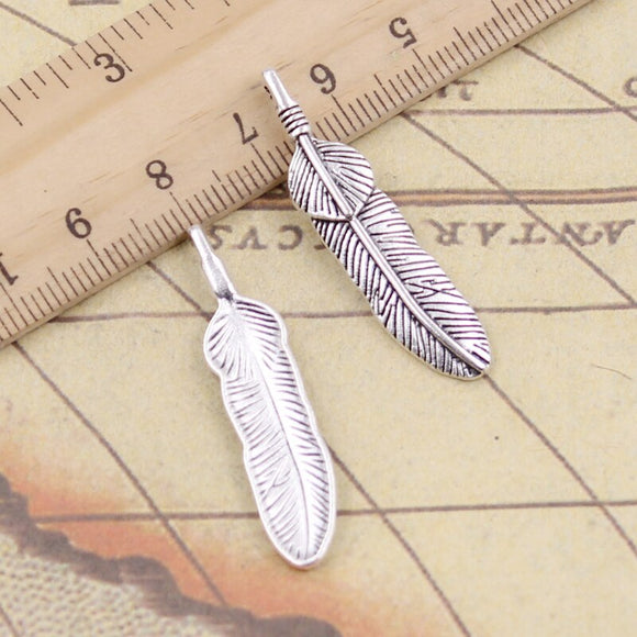 10pcs Charms Feather 39x9mm Tibetan Silver Color Pendants Antique Jewelry Making DIY Handmade Craft Pendant